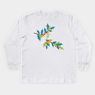 Cute Bird on a Holly Branch Kids Long Sleeve T-Shirt